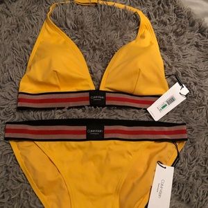 CALVIN KLEIN SWIM TWO-PIECE MUSTARD YELLOW LARGE ***NEVER WORN***